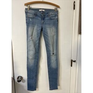 Hollister Jeans Size 3L W26 L33 Womens Low Rise Jean  Light Wash Blue Distressed